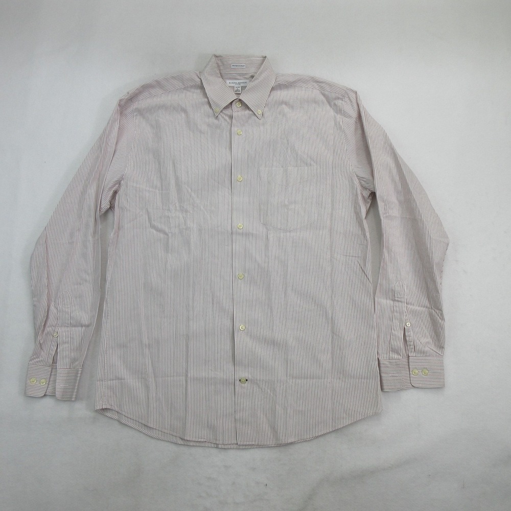 Banana Republic Men's Fitted Dress Shirt L 16-16.5 Long Sleeve Stripe White Red